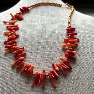 🟧Brand New Bamboo Coral Red & Orange Necklace Handcrafted